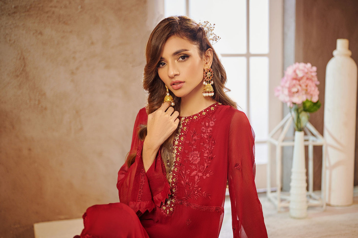 Da-1559 Maroon Embroidered Kurta