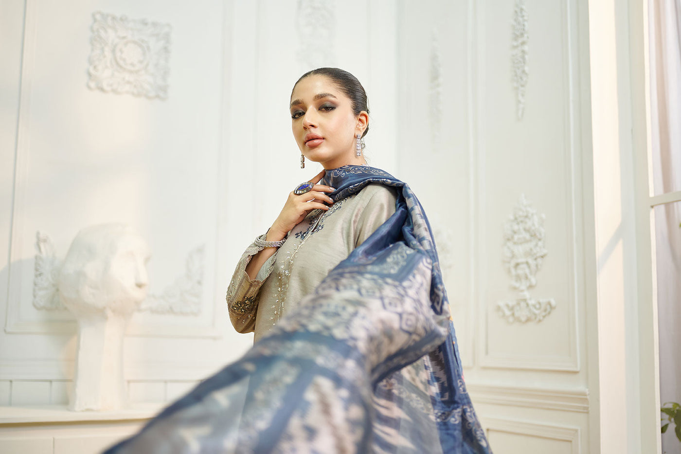 3 Piece Embroidered Chiffon Suit | MCS-25-108