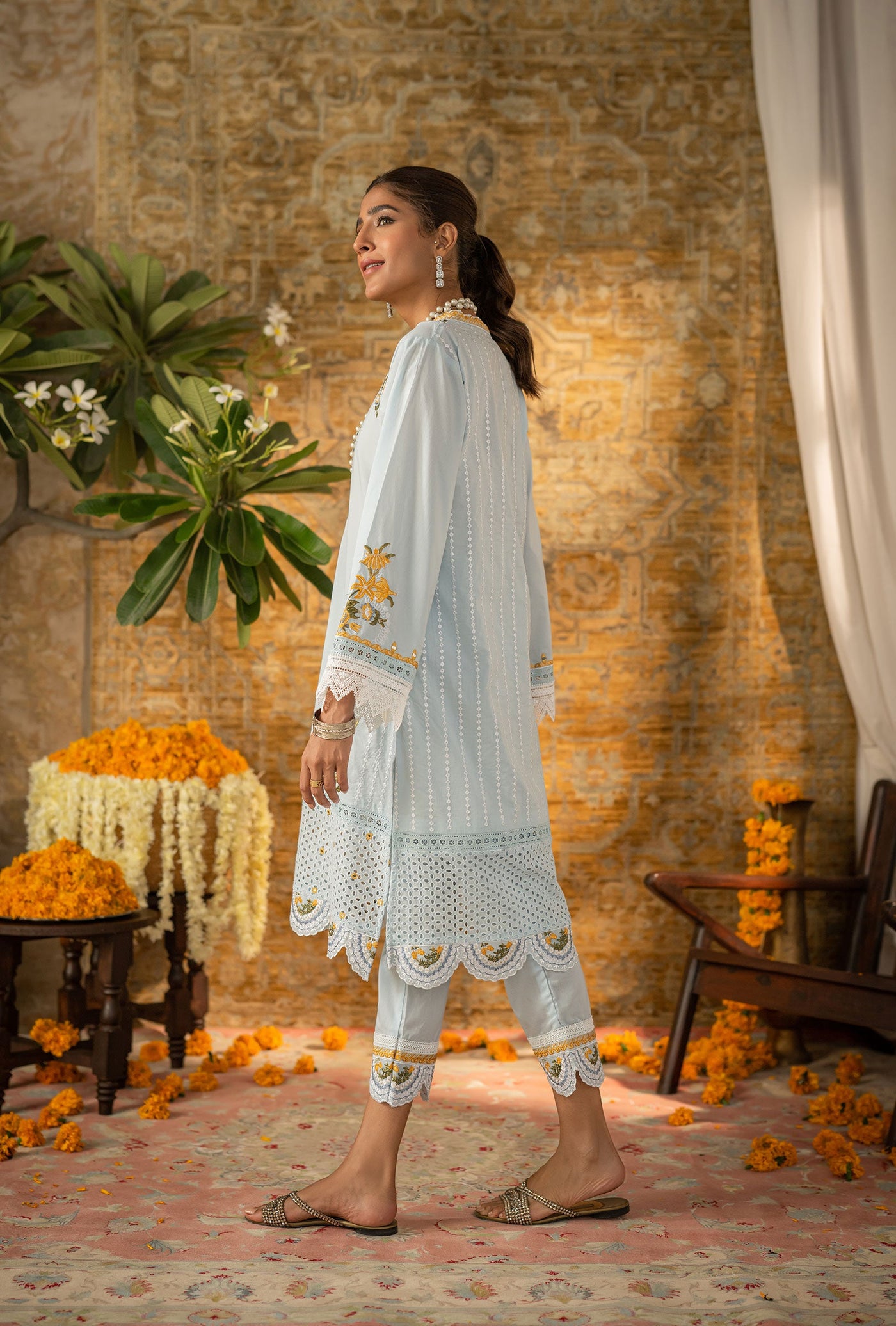 Dc-2058 Sky Blue 2Pcs Embroidered Kurta With Trouser