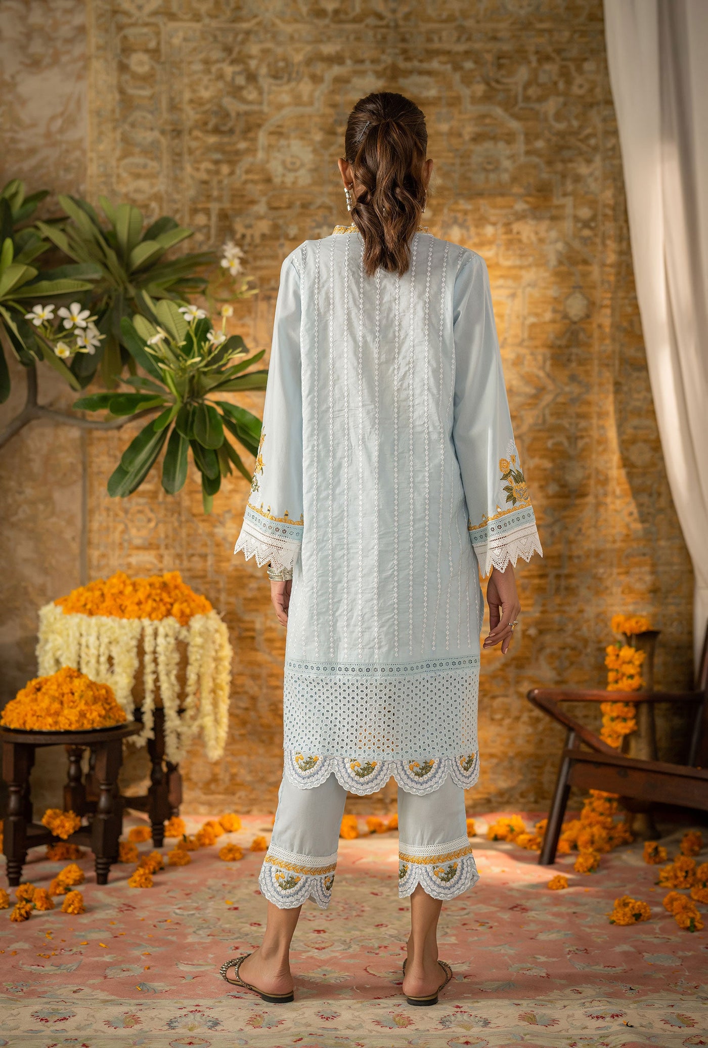 Dc-2058 Sky Blue 2Pcs Embroidered Kurta With Trouser