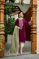 Da-2274 Purple Embroidered Kurta With Dupatta