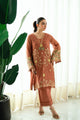 SS25DA-2724 RUST  2PCS EMBROIDERED KURTA WITH TROUSER