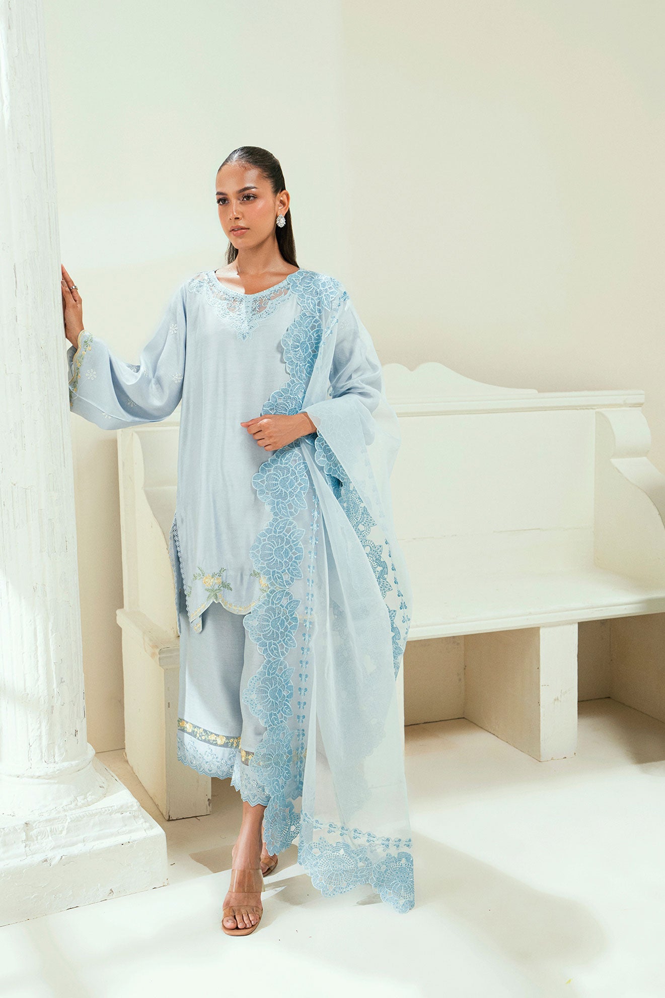 SS25DA-2731 SKY BLUE  1PCS EMBROIDERED KURTA
