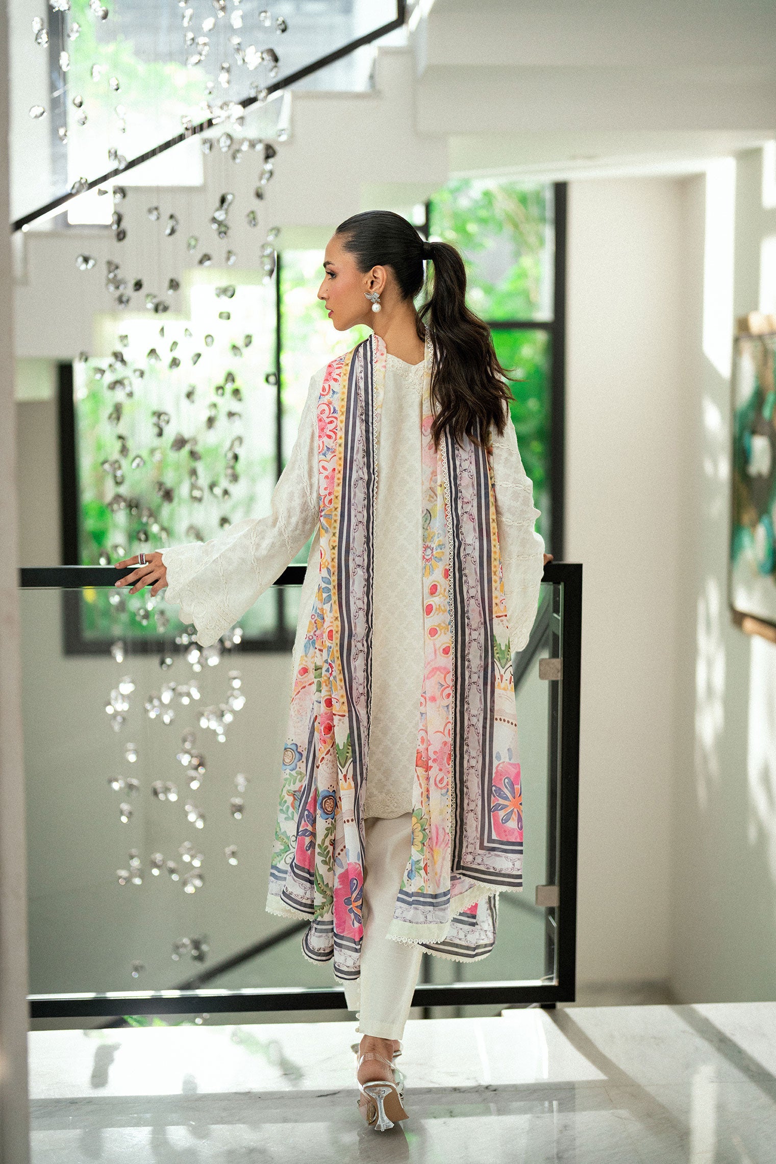 SS25DA-2743 OFF WHITE  2PCS EMBROIDERED KURTA WITH TROUSER