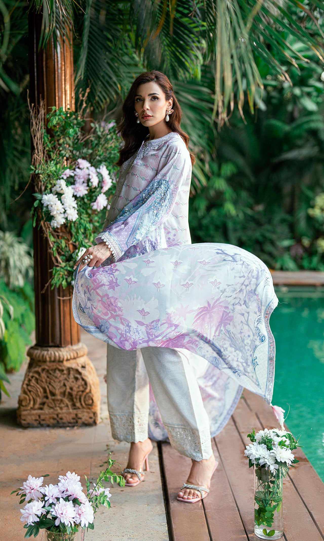 3 Piece Embroidered Cotton Net Suit