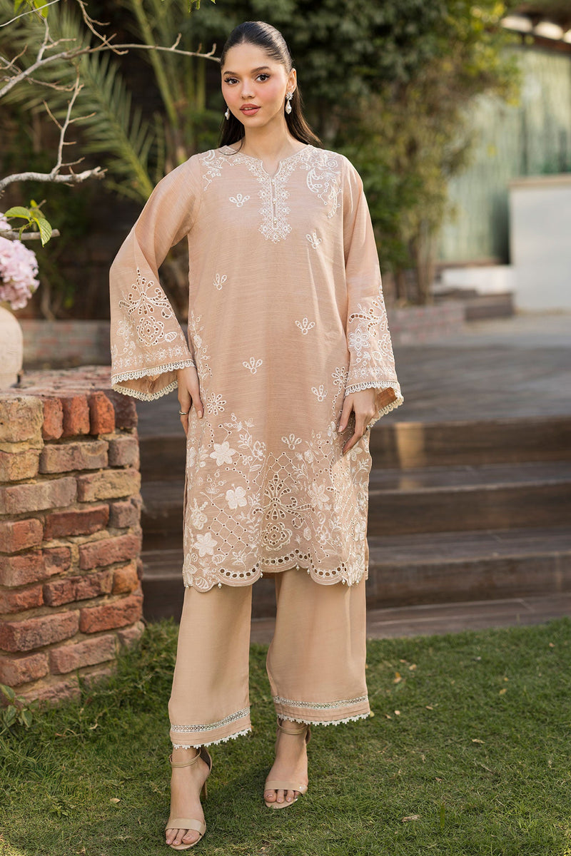 Ss25Da-2763 Beige 2Pcs Embroidered Kurta With Trouser