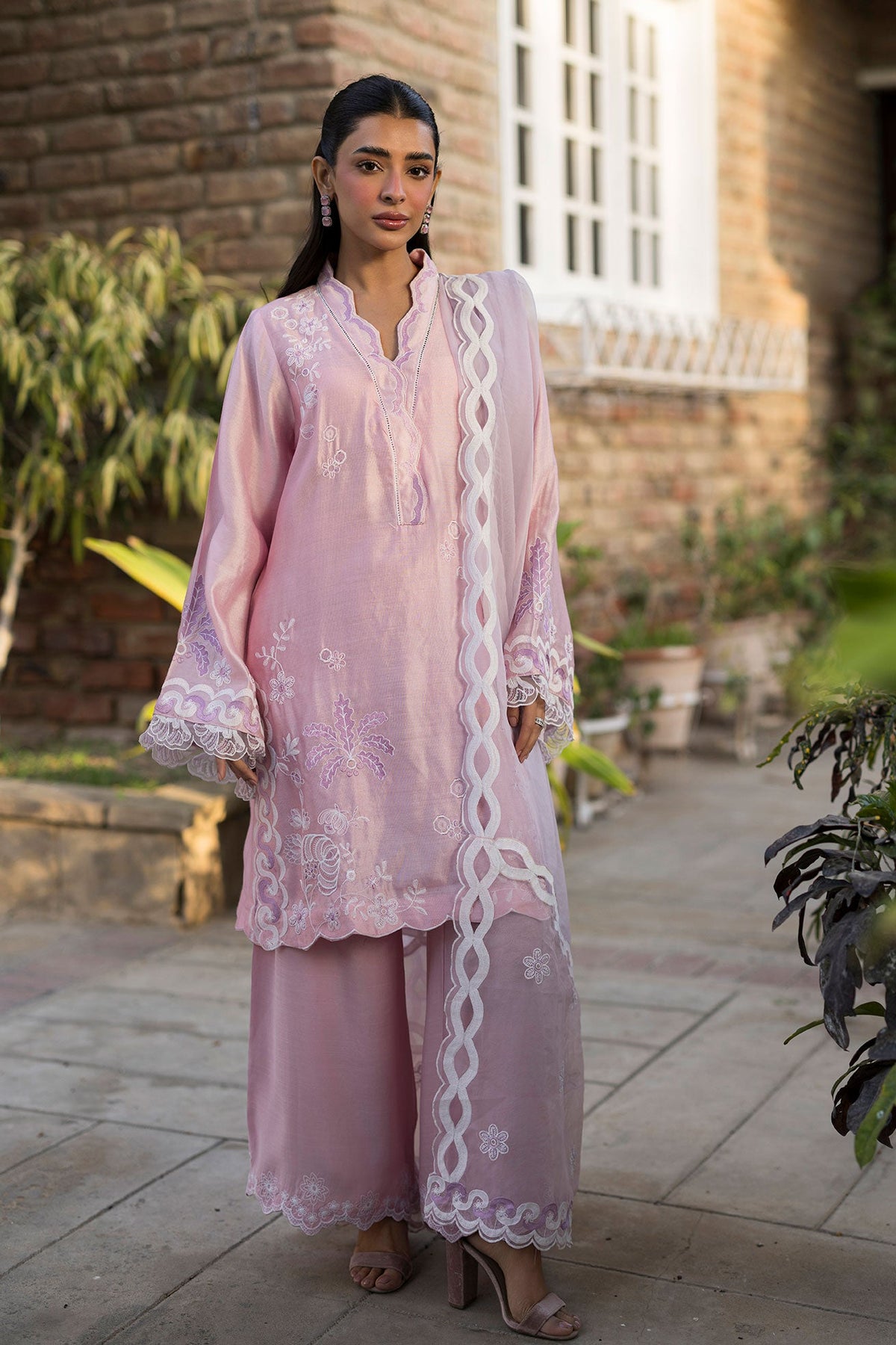 SS25DA-2765   PINK  2PCS  EMBROIDERED KURTA WITH TROUSER