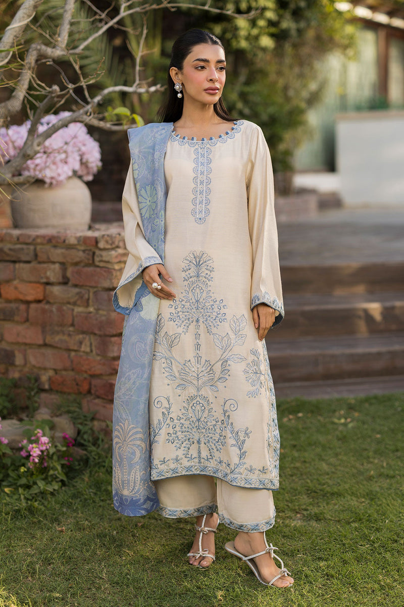 Ss25Da-2774 Beige 2Pcs Embroidered Kurta With Trouser