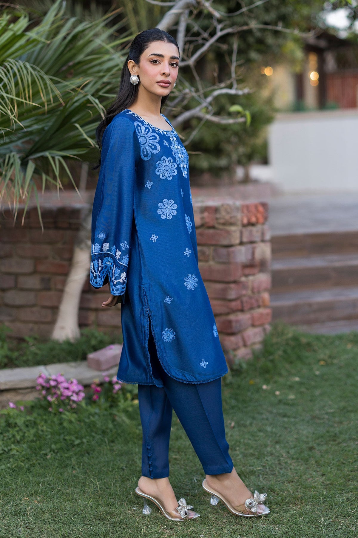SS25DA-2776   BLUE  2PCS  EMBROIDERED KURTA WITH TROUSER