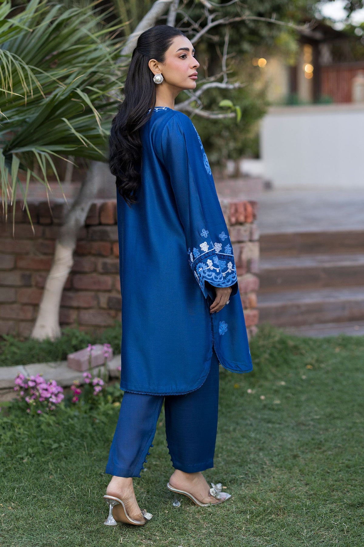 SS25DA-2776   BLUE  2PCS  EMBROIDERED KURTA WITH TROUSER