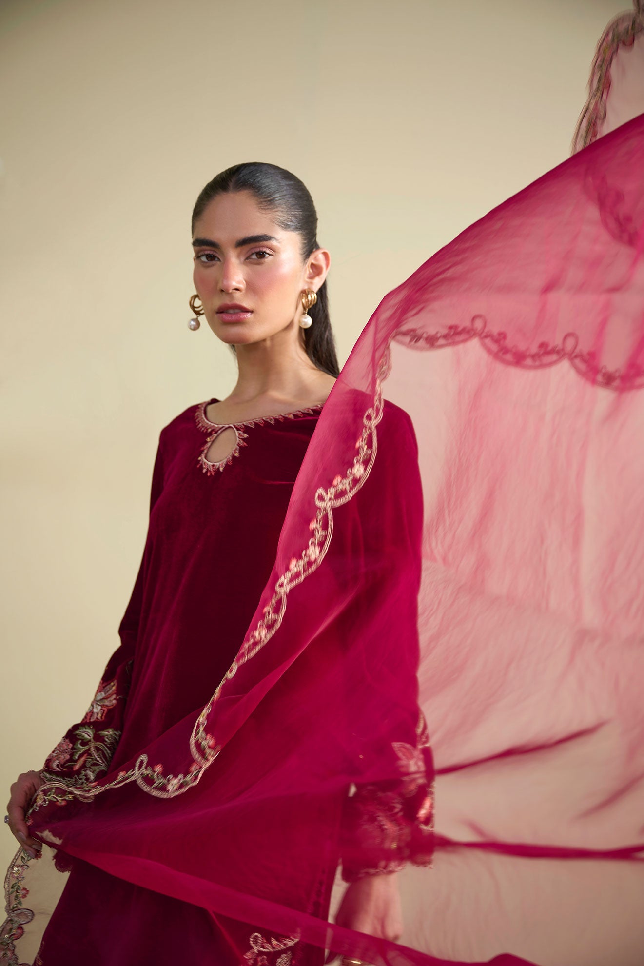 FW25DD-2804  MAROON  EMBROIDERED  DUPATTA