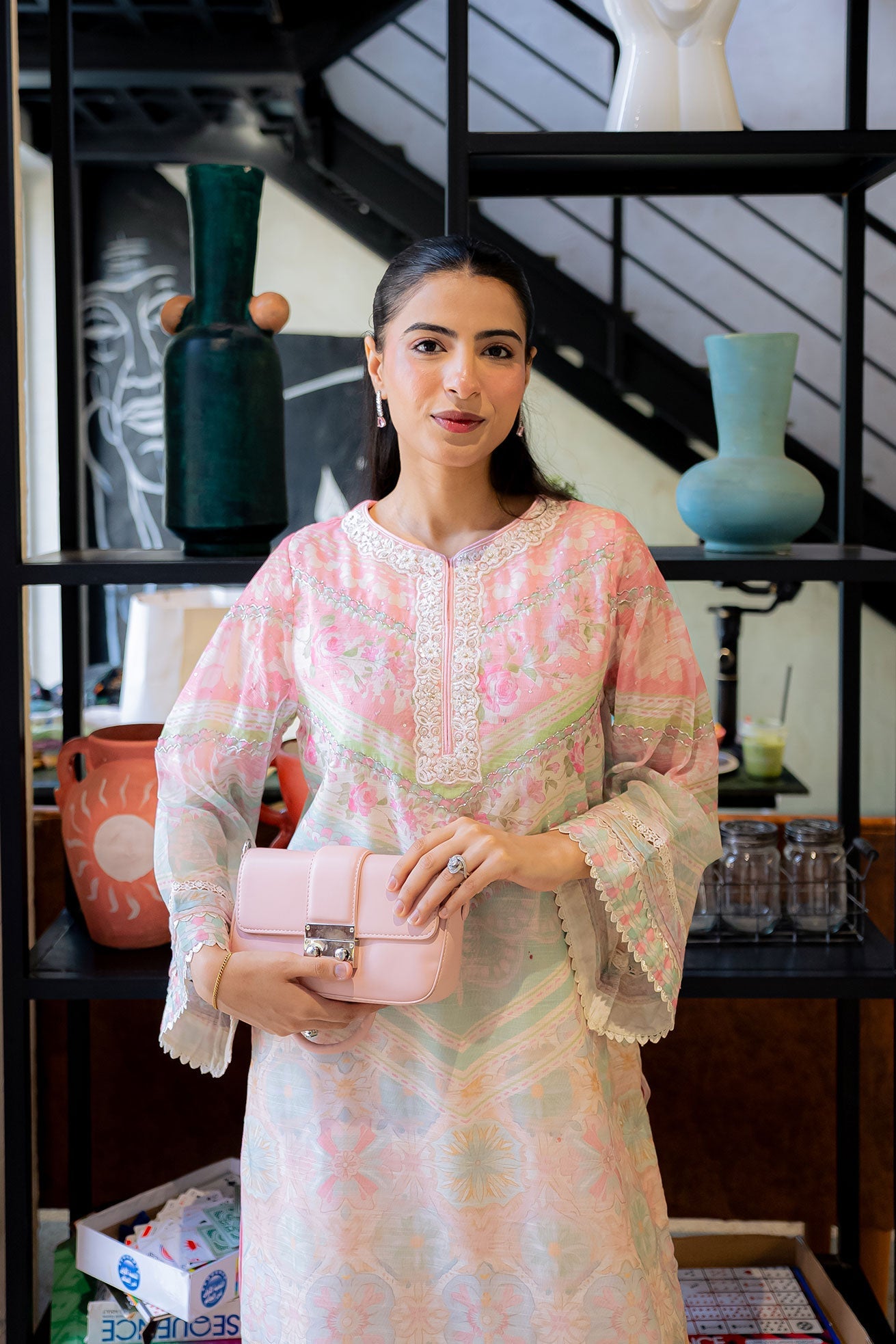FW25DA-2857 L-PINK 2PCS  EMBROIDERED KURTA WITH TROUSER