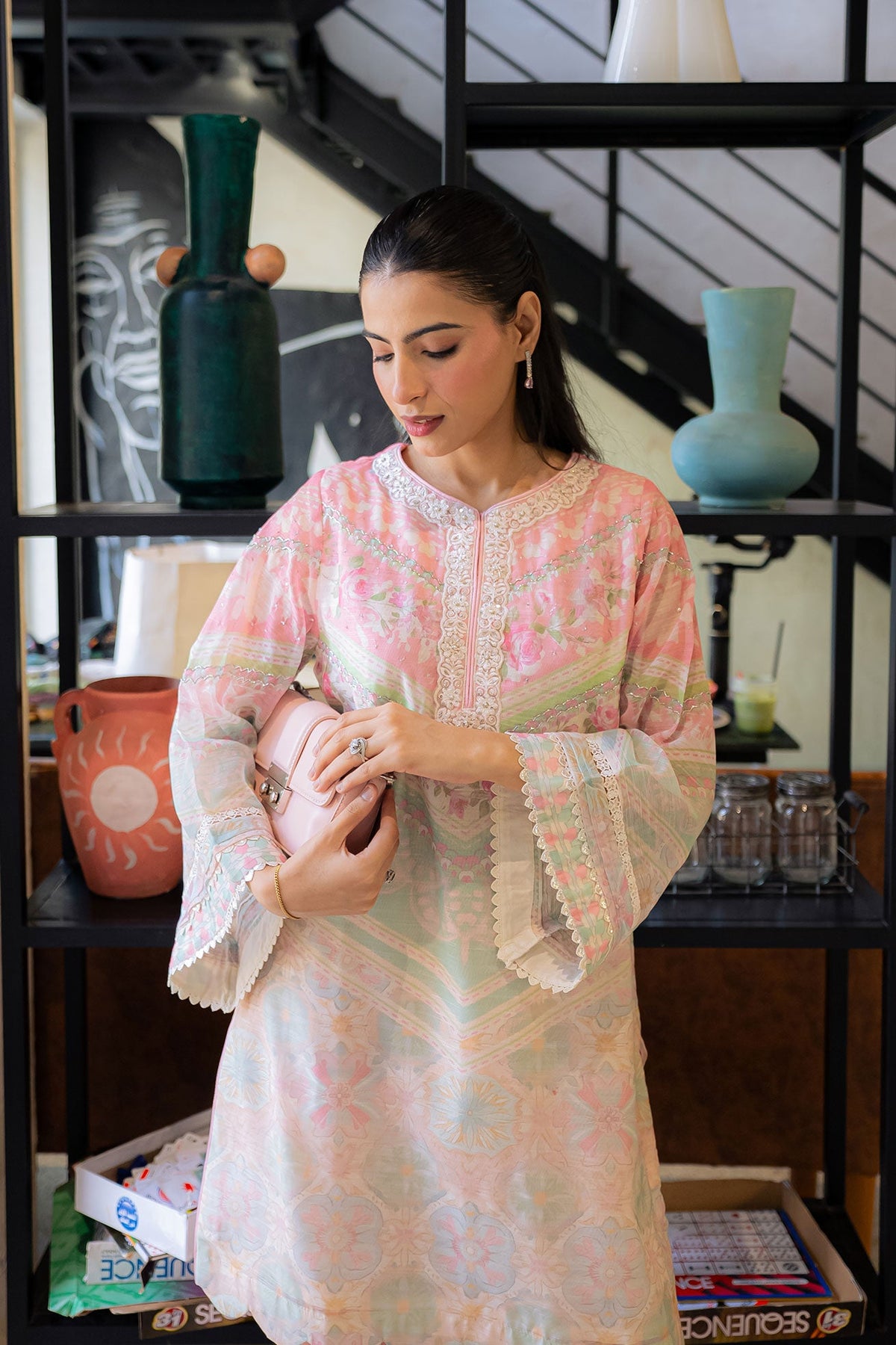 FW25DA-2857 L-PINK 2PCS  EMBROIDERED KURTA WITH TROUSER