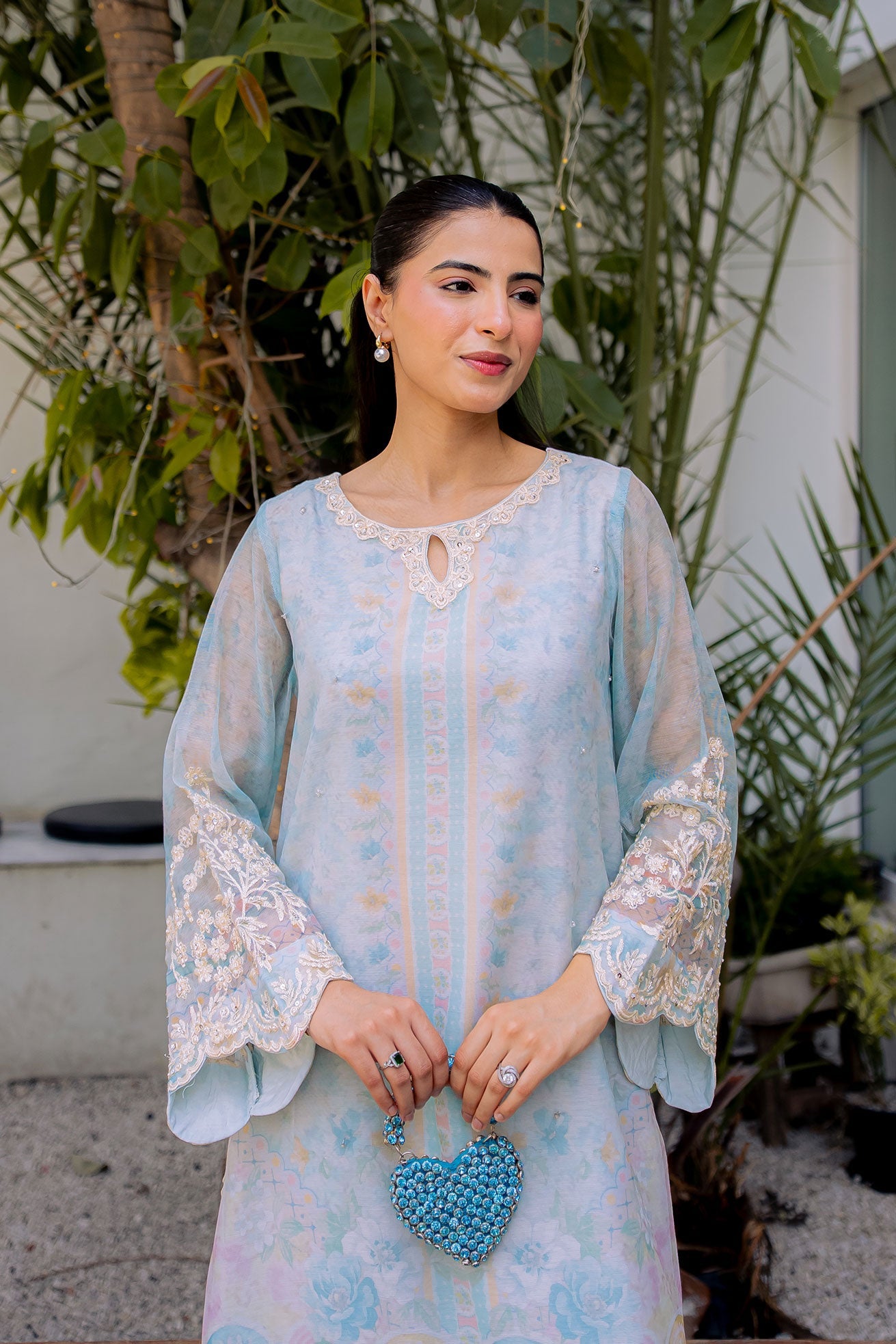 FW25DA-2858 SKY BLUE 2PCS  EMBROIDERED KURTA WITH TROUSER