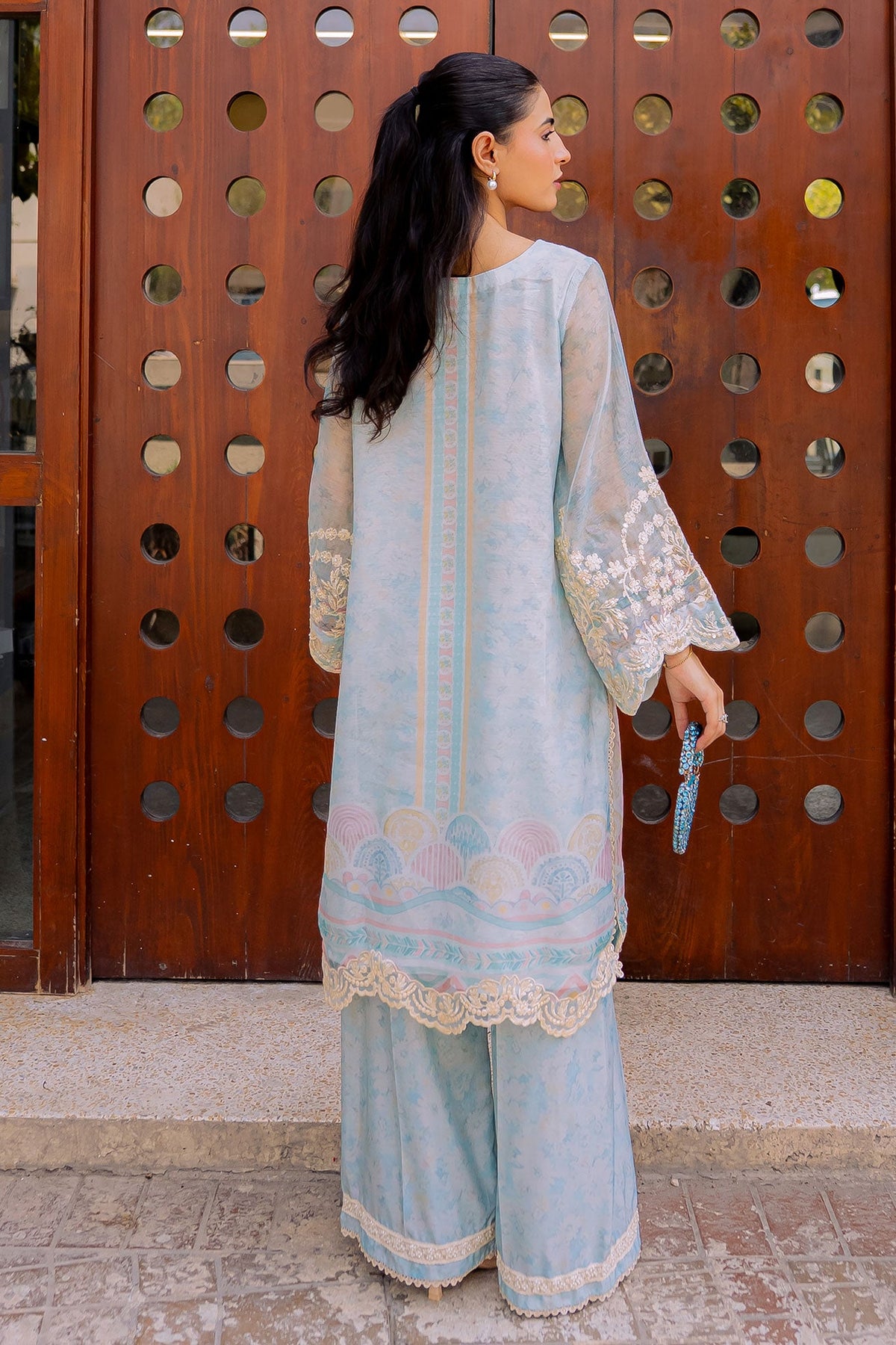 FW25DA-2858 SKY BLUE 2PCS  EMBROIDERED KURTA WITH TROUSER