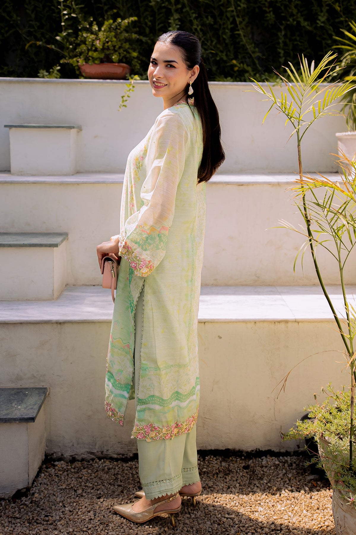 FW25DA-2859 GREEN 2PCS  EMBROIDERED KURTA WITH TROUSER