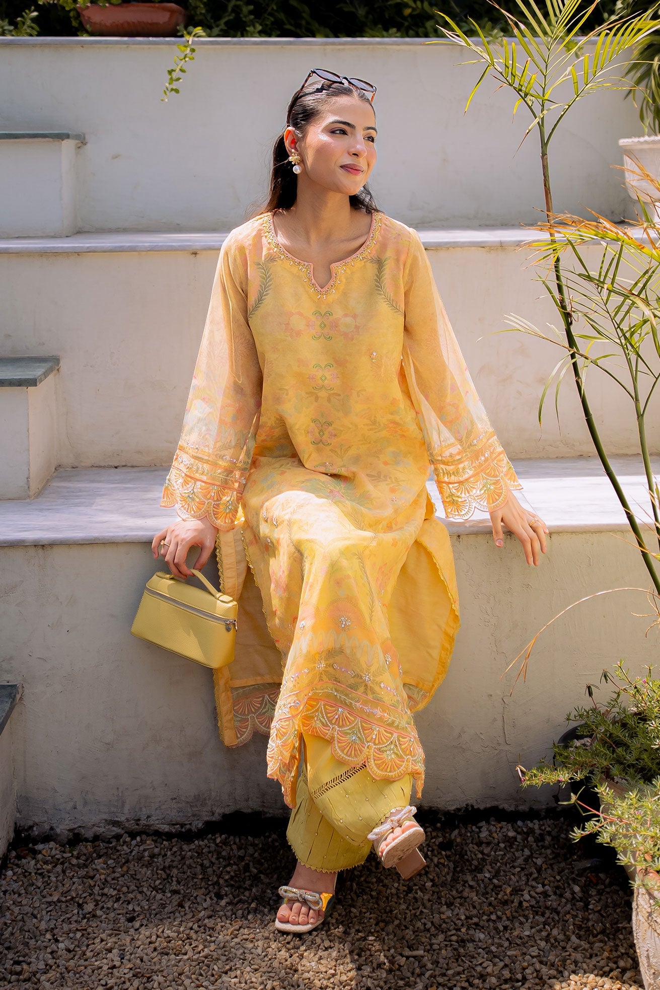 FW25DA-2860 YELLOW 2PCS  EMBROIDERED KURTA WITH TROUSER