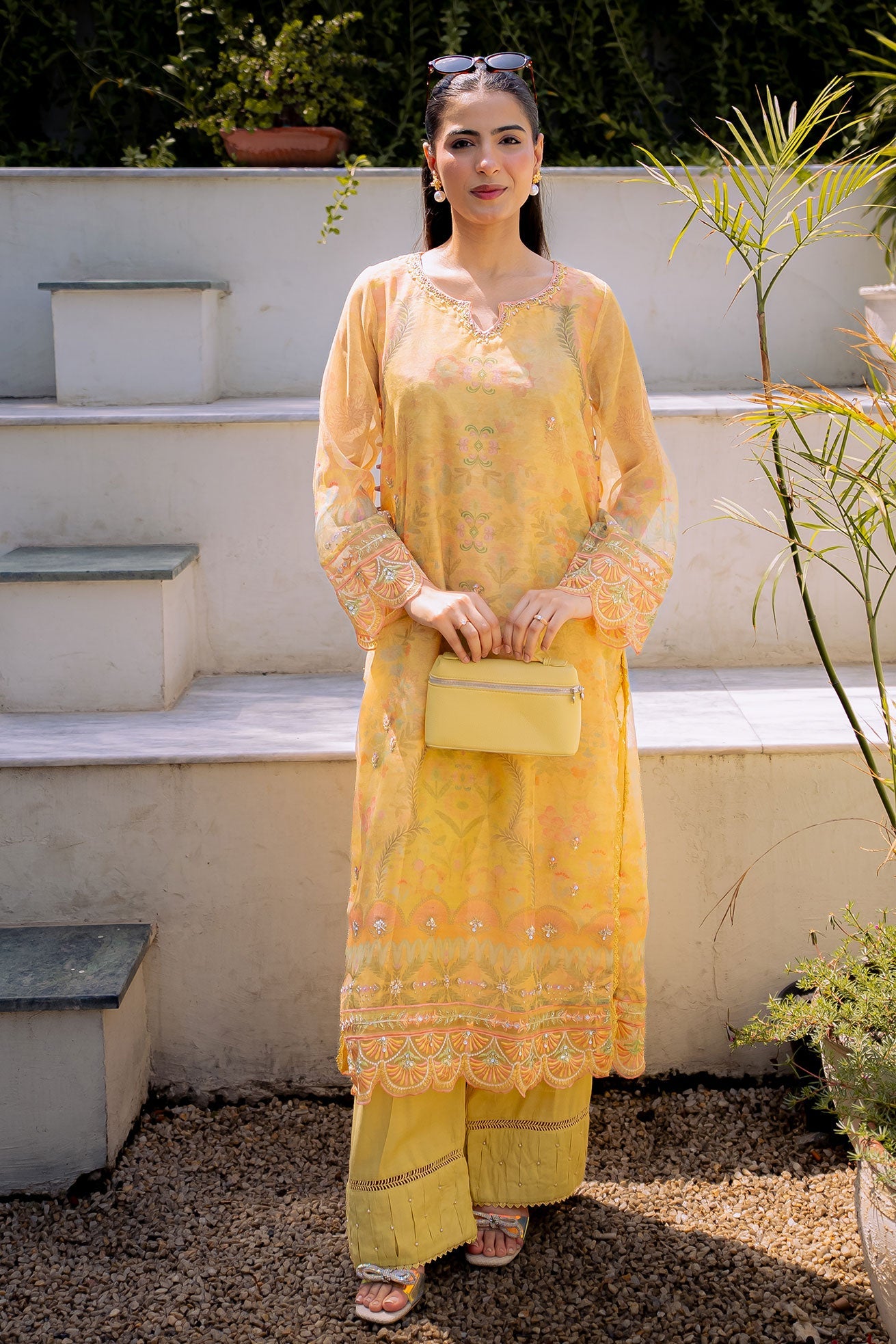 FW25DA-2860 YELLOW 2PCS  EMBROIDERED KURTA WITH TROUSER