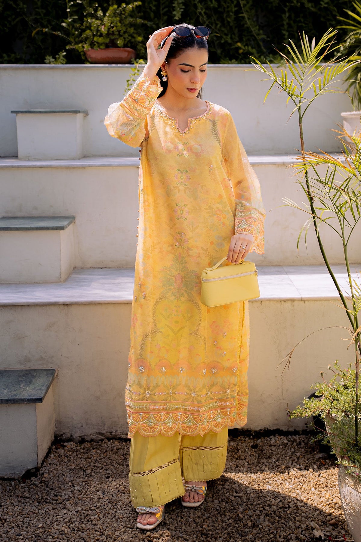 FW25DA-2860 YELLOW 2PCS  EMBROIDERED KURTA WITH TROUSER