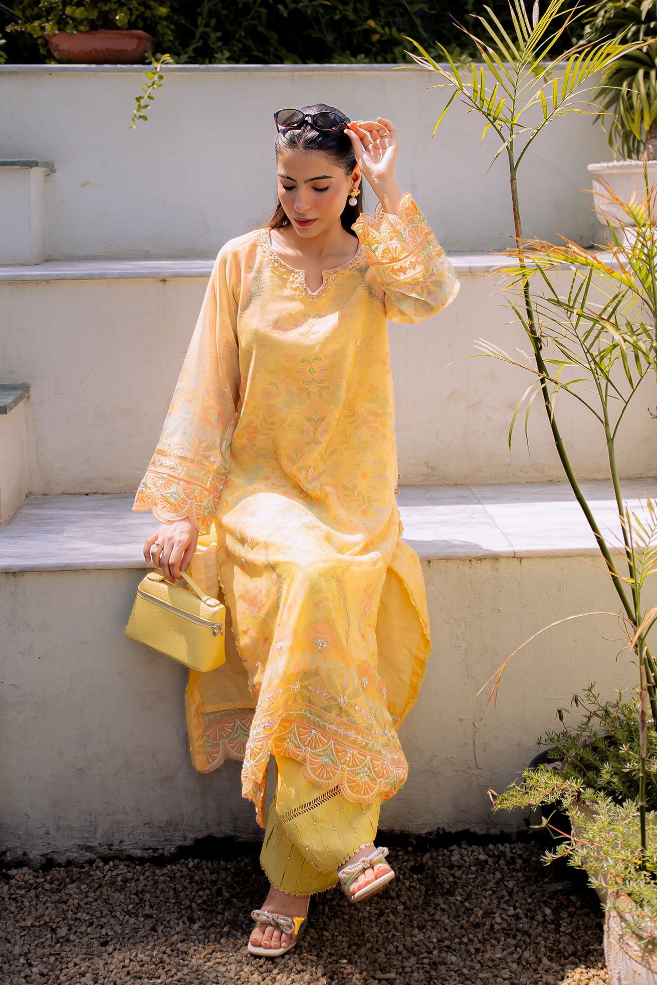FW25DA-2860 YELLOW 2PCS  EMBROIDERED KURTA WITH TROUSER