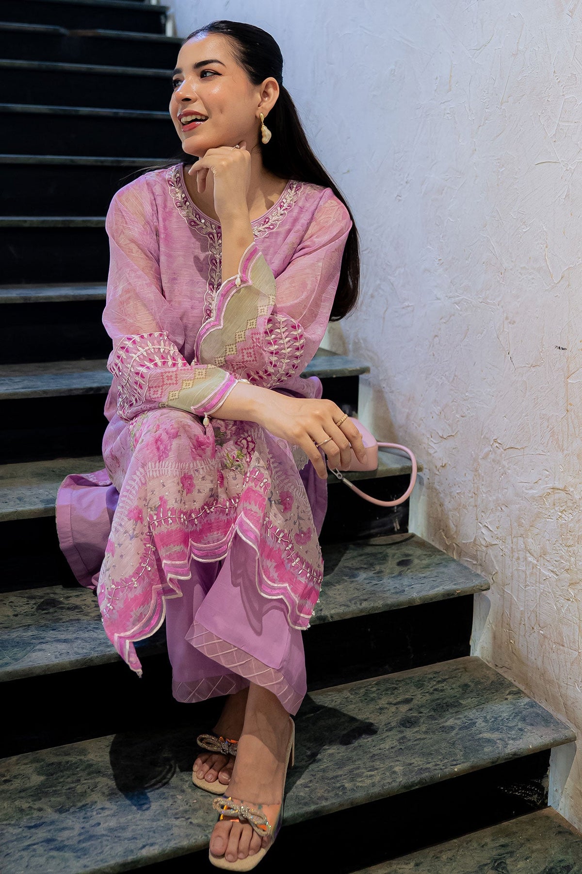 FW25DA-2861 LILAC 2PCS  EMBROIDERED KURTA WITH TROUSER