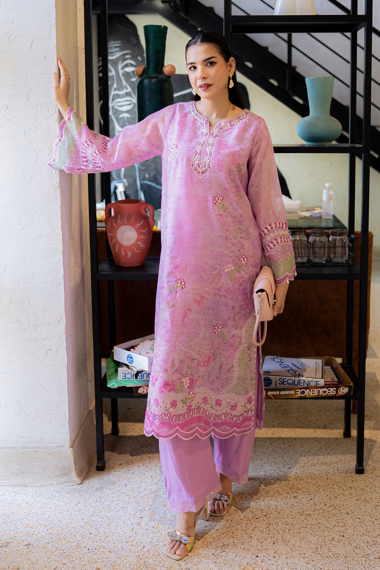FW25DA-2861 LILAC 2PCS  EMBROIDERED KURTA WITH TROUSER
