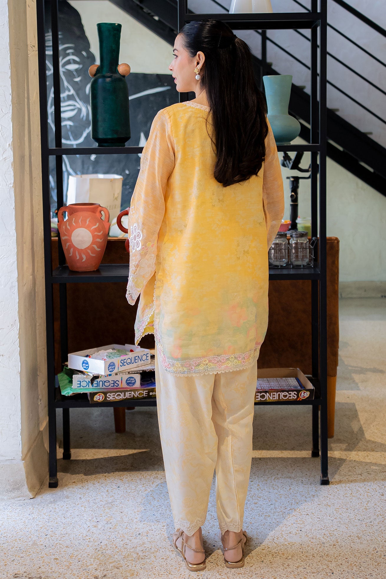 FW25DA-2863 YELLOW 2PCS  EMBROIDERED KURTA WITH TROUSER