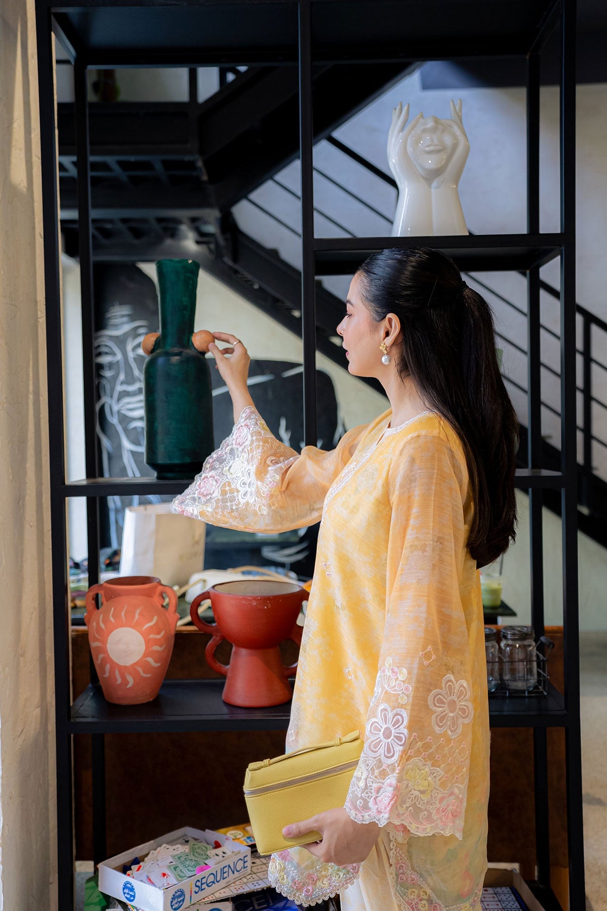 FW25DA-2863 YELLOW 2PCS  EMBROIDERED KURTA WITH TROUSER