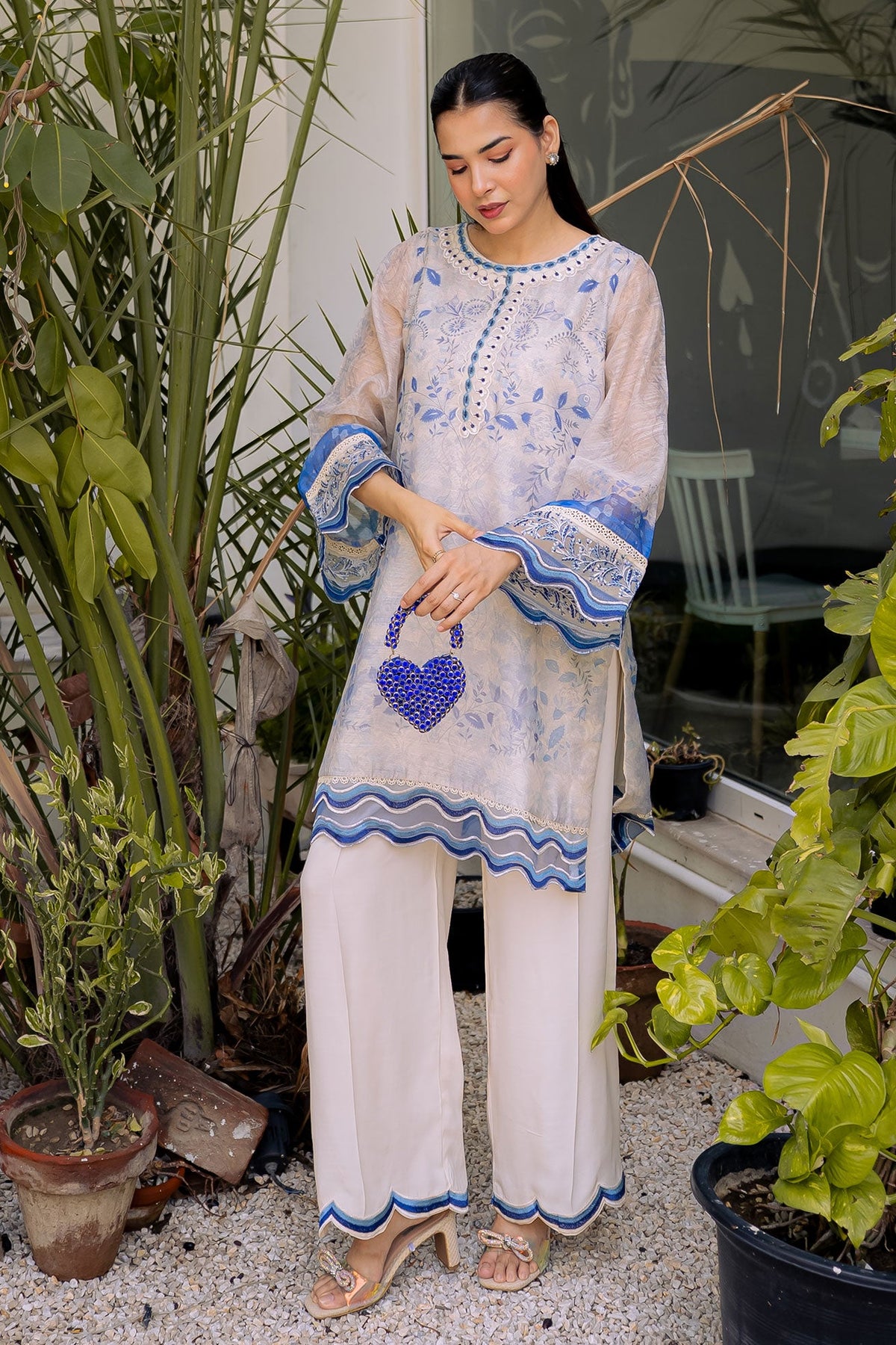 FW25DA-2864 OFF-WHITE 2PCS  EMBROIDERED KURTA WITH TROUSER