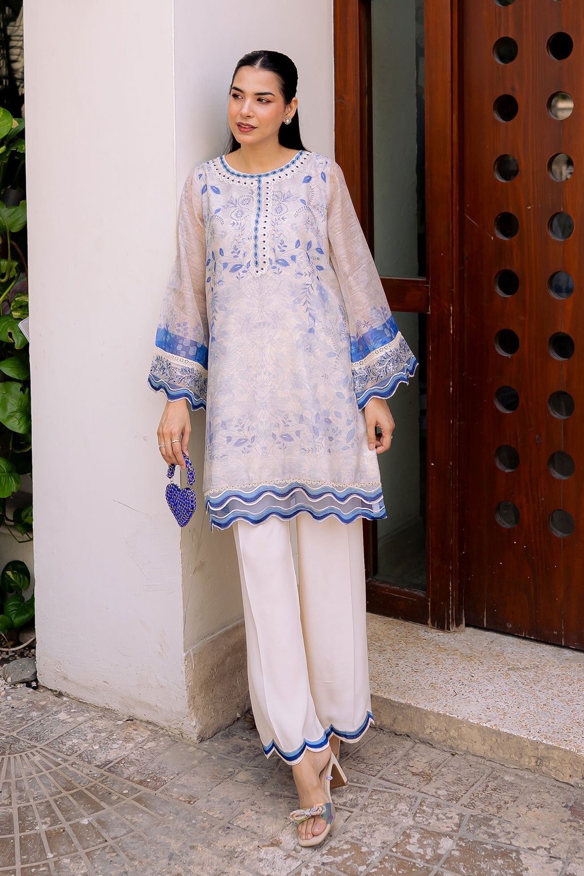 FW25DA-2864 OFF-WHITE 2PCS  EMBROIDERED KURTA WITH TROUSER