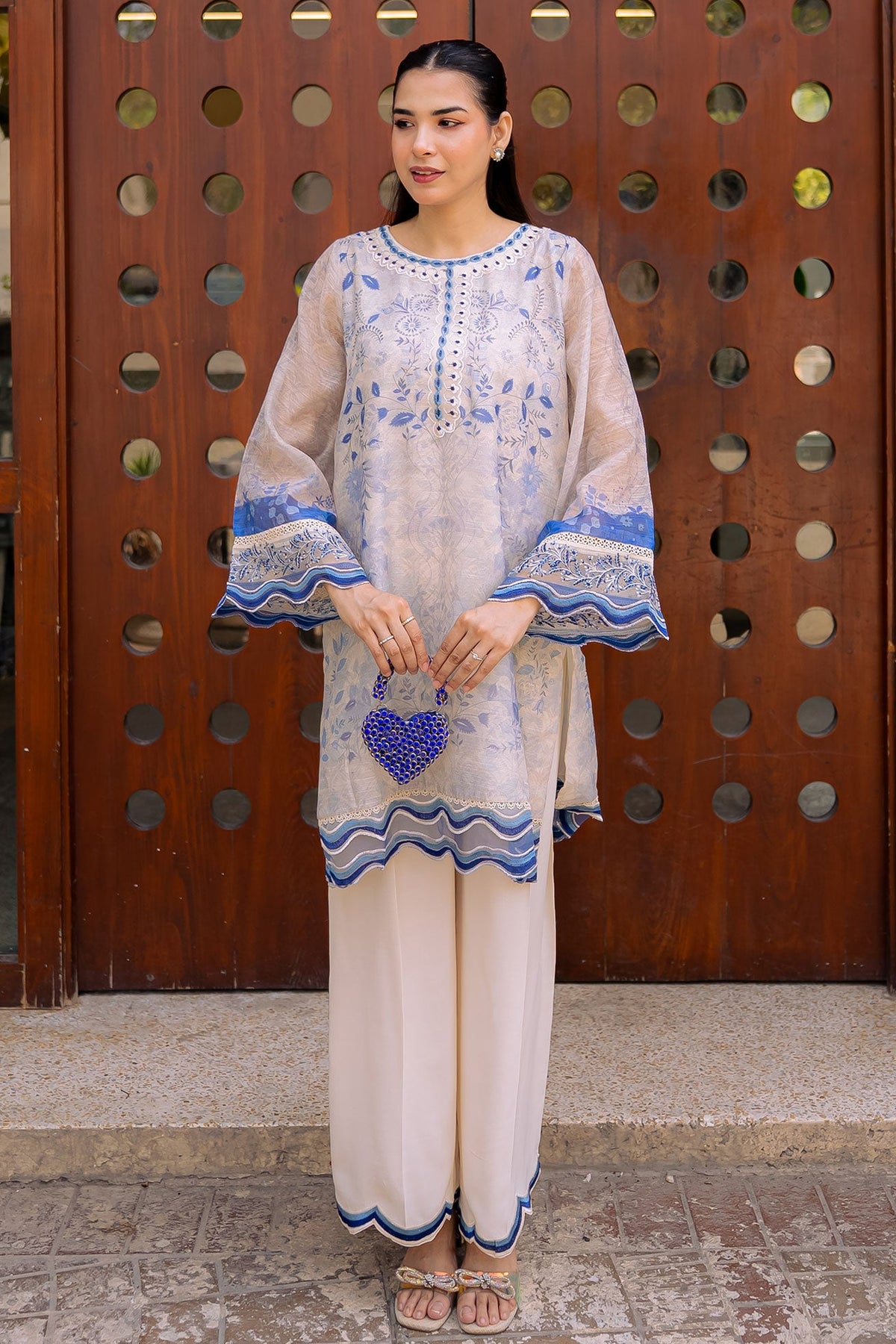 FW25DA-2864 OFF-WHITE 2PCS  EMBROIDERED KURTA WITH TROUSER