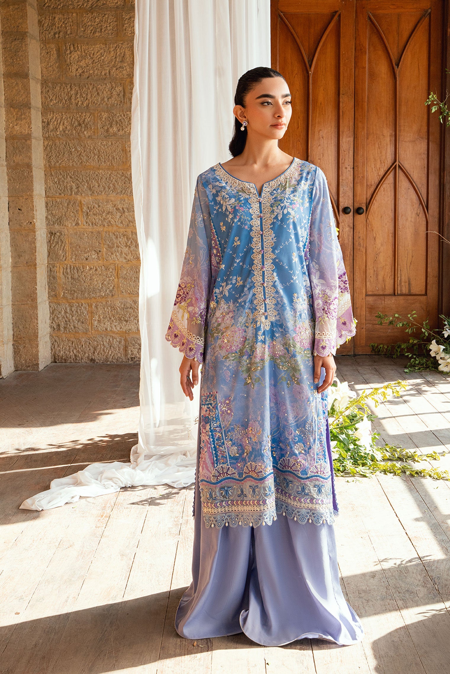 SS26DA-2897 PURPLE 2PCS HAND EMBELLISHED KURTA WITH TROUSER