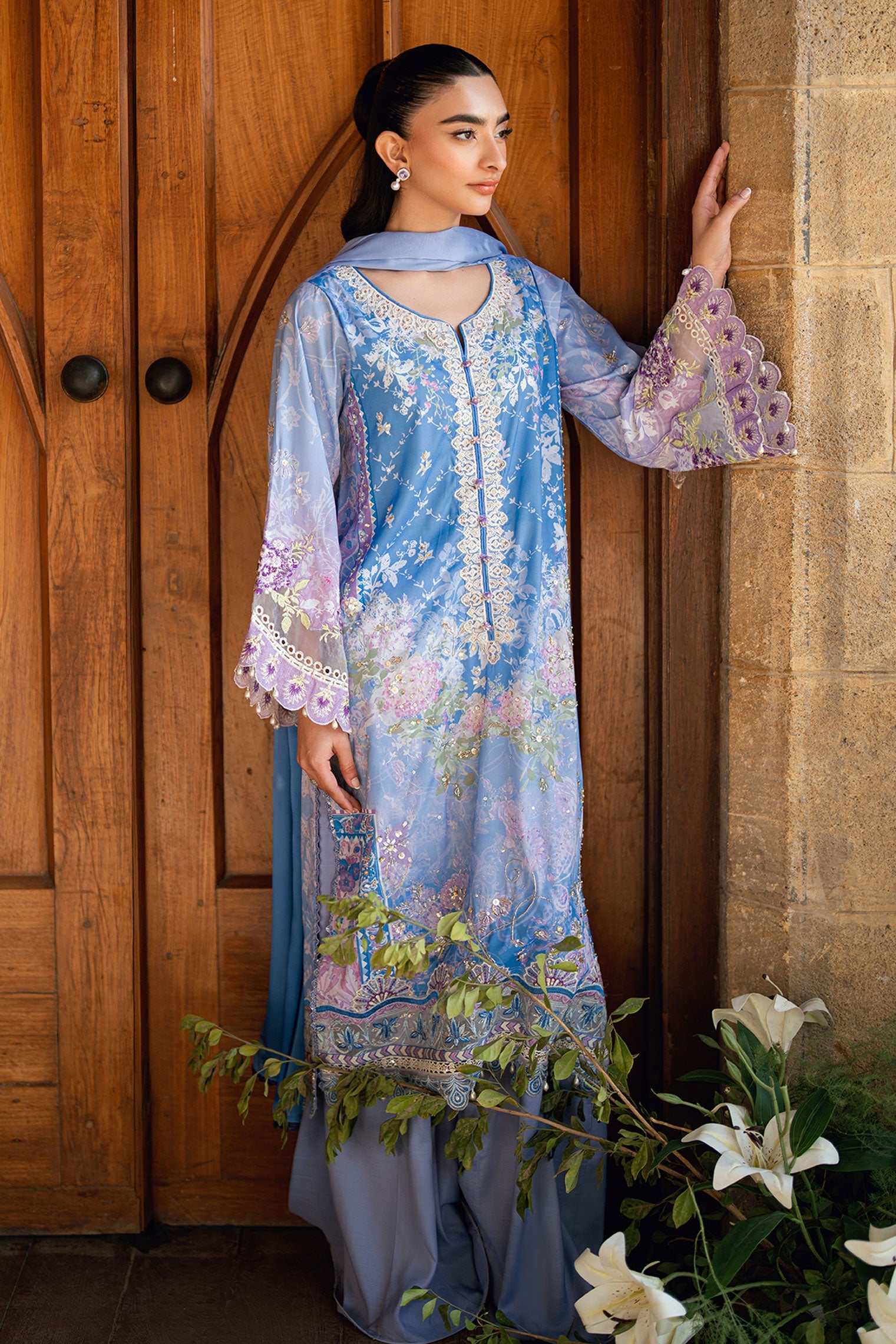 SS26DA-2897 PURPLE 2PCS HAND EMBELLISHED KURTA WITH TROUSER