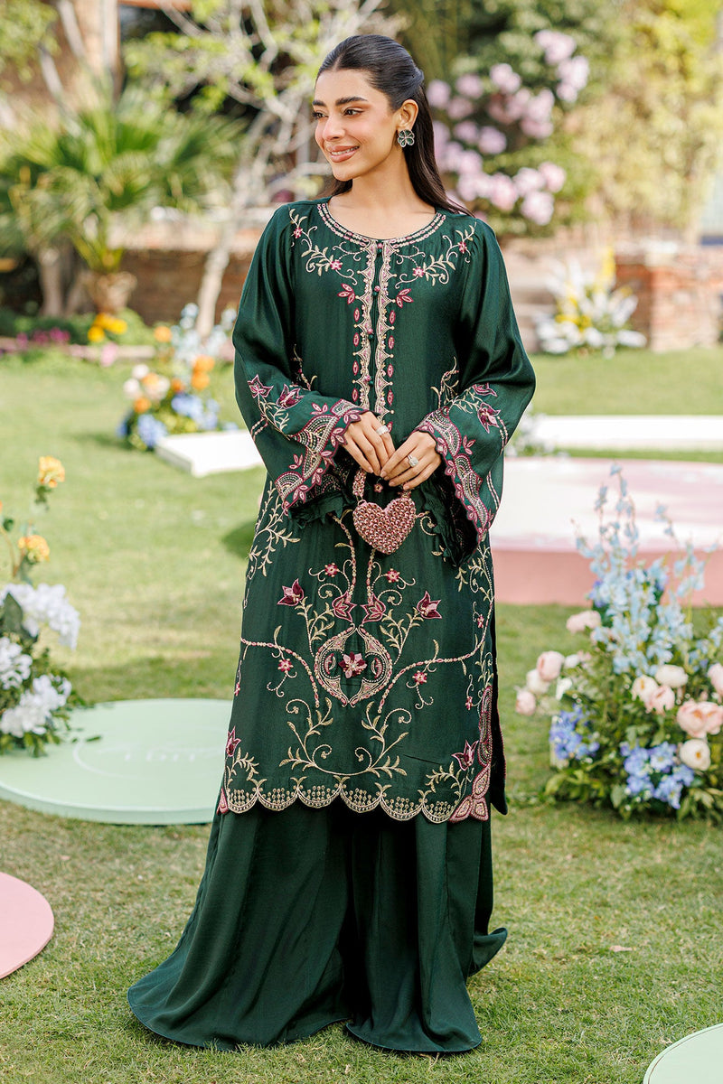Ss26Da-2902 Bottle Green 2Pcs Embroidered Kurta With Trouser
