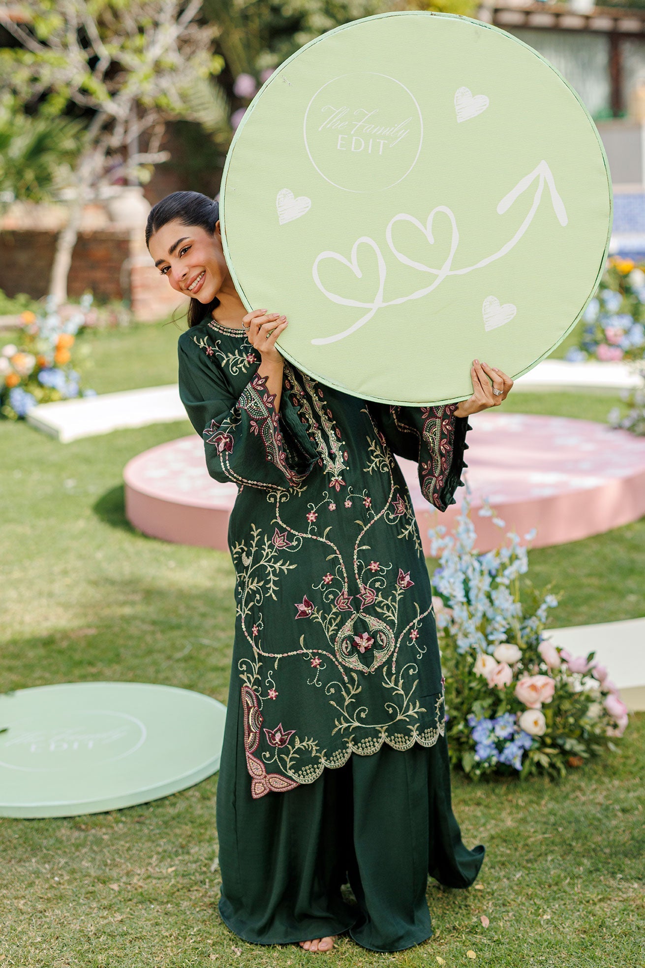 SS26DA-2902 BOTTLE GREEN 2PCS  EMBROIDERED KURTA WITH TROUSER