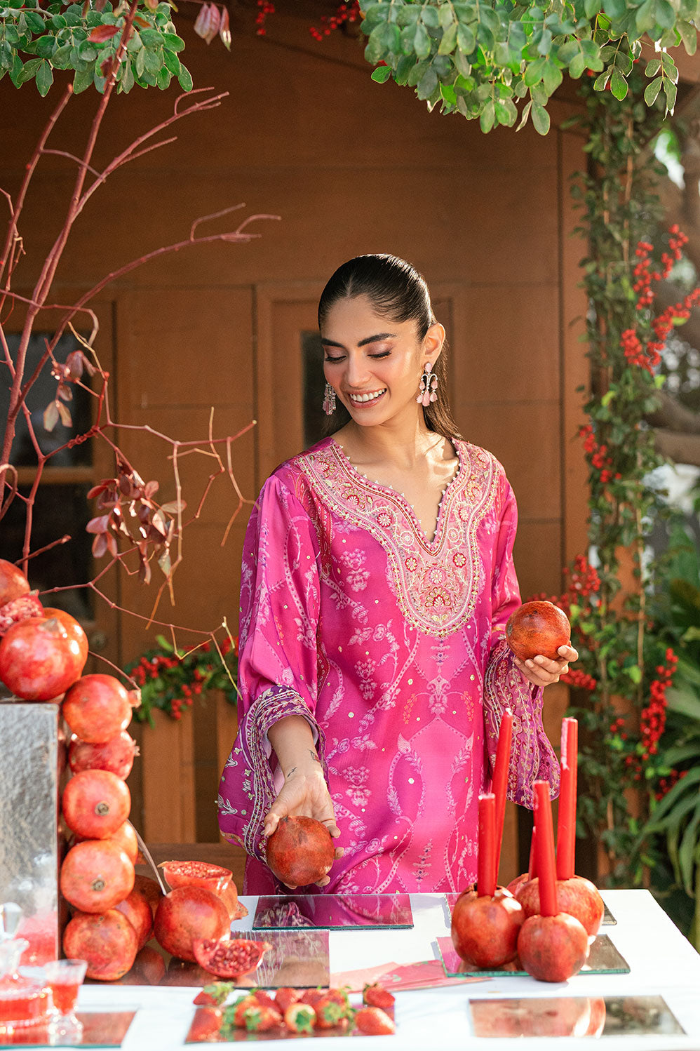 SS26DA-2915 DARK PINK -SILK TUNIC - 1PCS HAND EMBELLISHED  KAFTAN