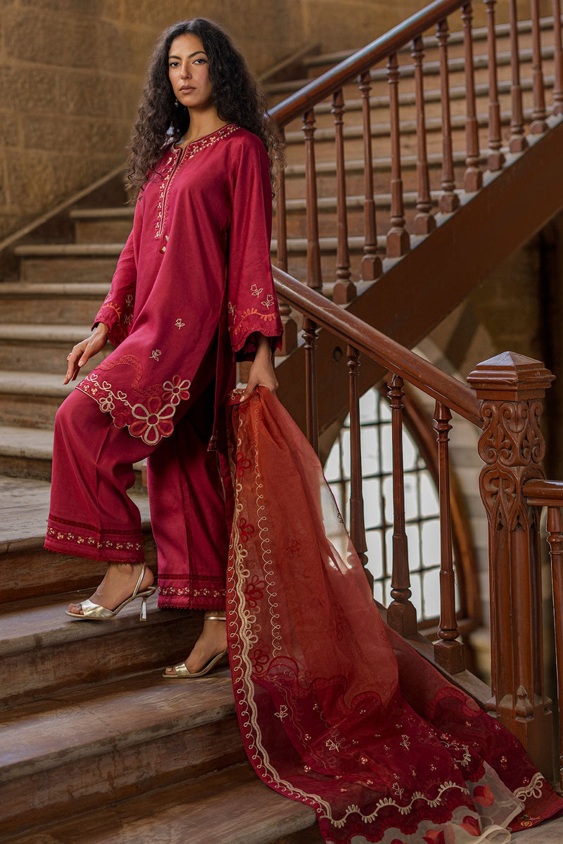 SS26DA-2918 MAROON 2PCS  EMBROIDERED KURTA WITH TROUSER