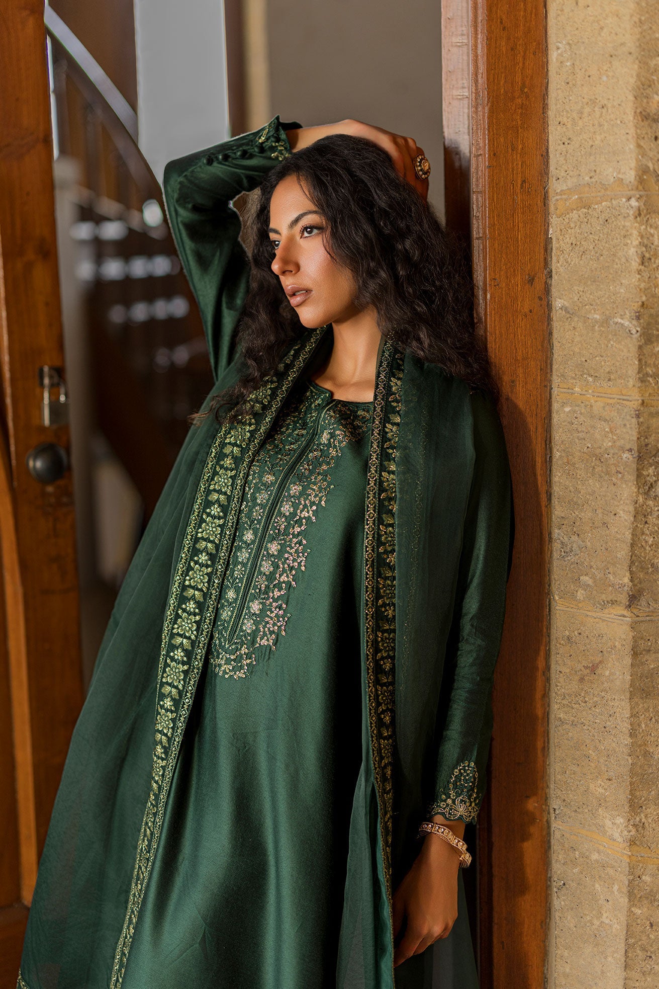 DUPATTA: SS26DD-2922  GREEN EMBROIDED DUPATTA