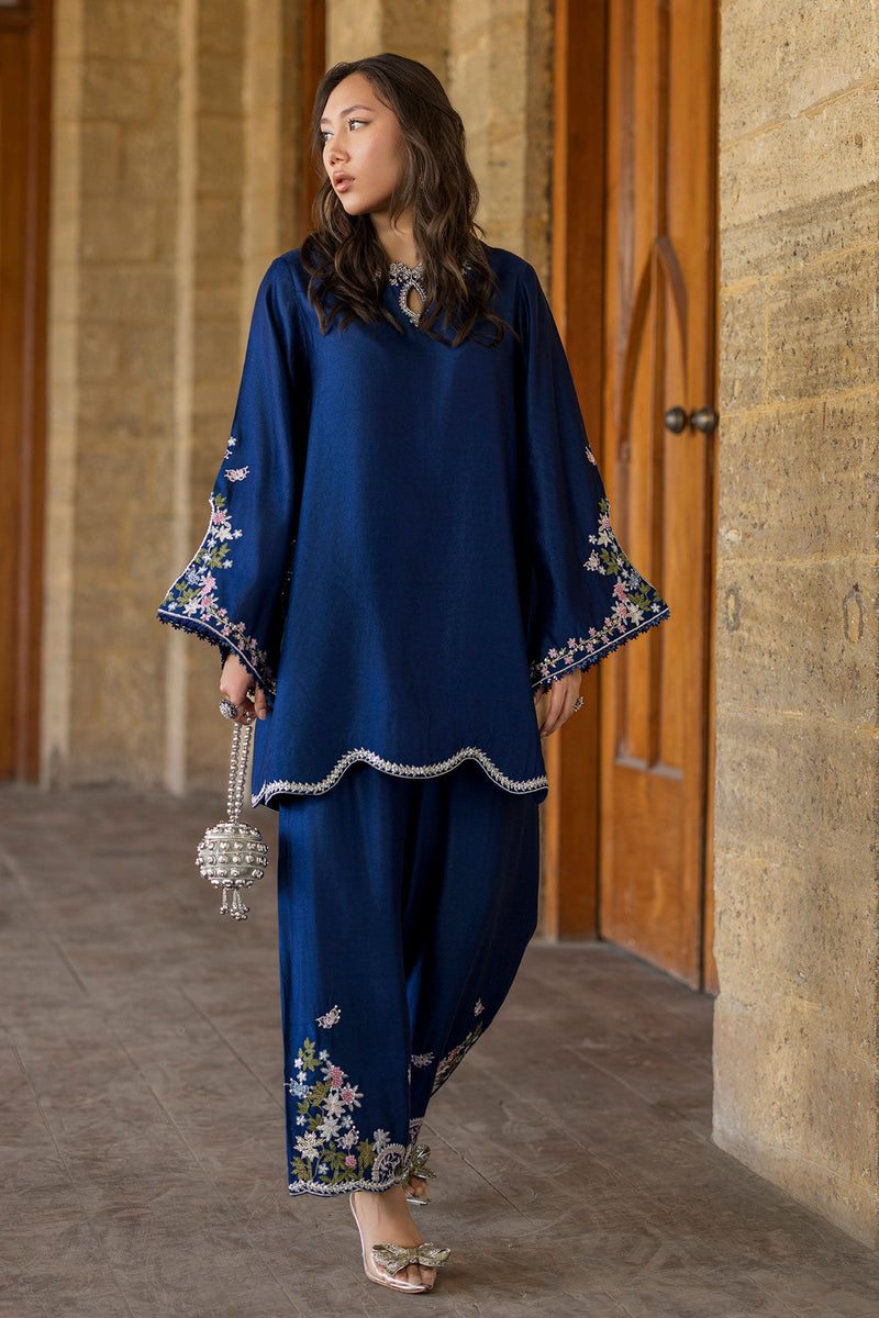 SS26DA-2923 BLUE 2PCS  EMBROIDERED KURTA WITH TROUSER
