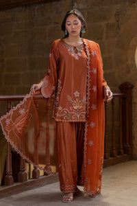 SS26DA-2927 RUST 2PCS  EMBROIDERED KURTA WITH TROUSER