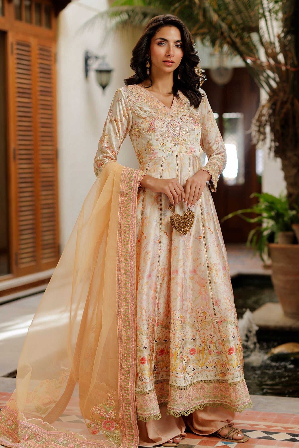 SS26DD-2932 PEACH  EMBROIDERY DUPATTA