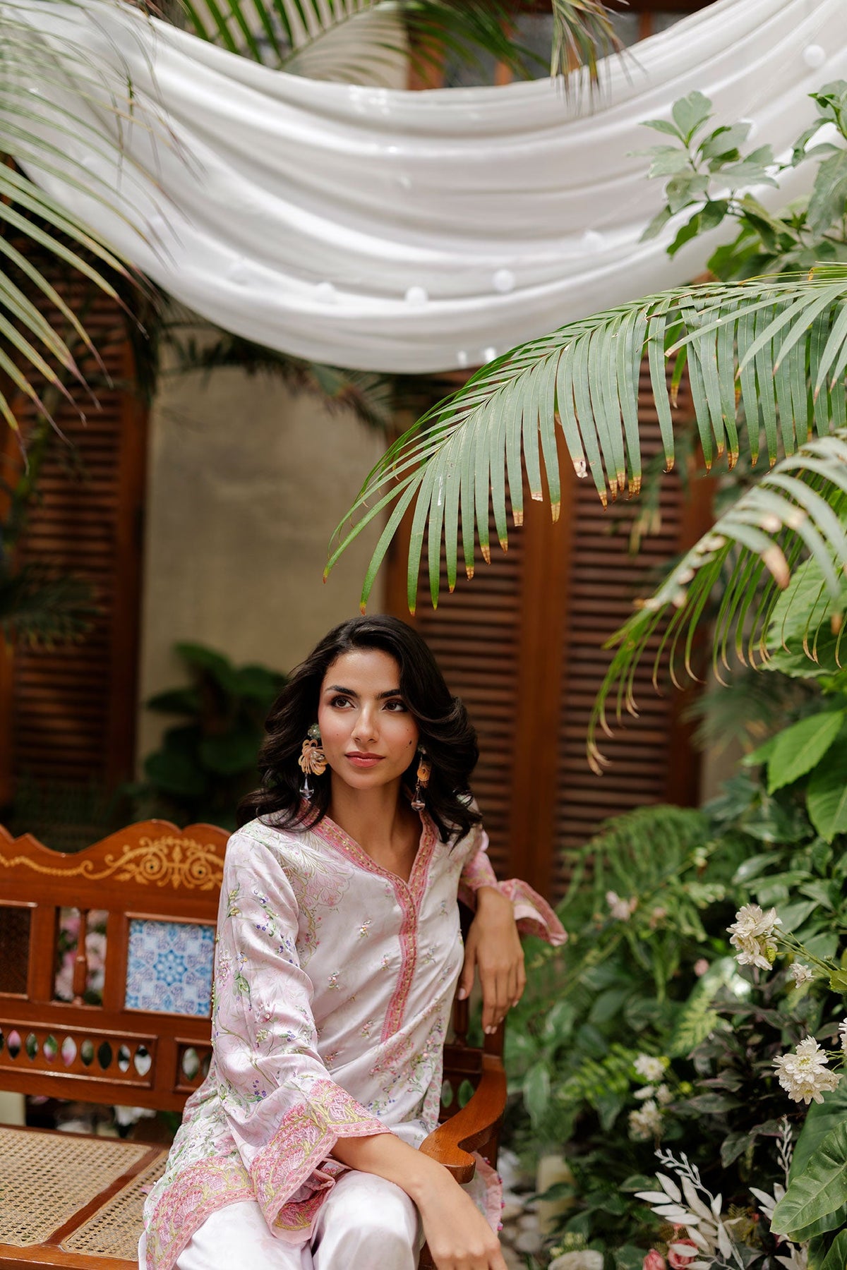 SS26DA-2933 L-PINK -SILK TUNIC- 2PCS HAND EMBELLISHED  SHIRT WITH TROUSER