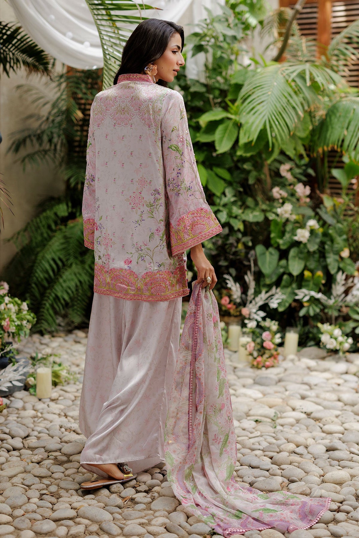 SS26DA-2933 L-PINK -SILK TUNIC- 2PCS HAND EMBELLISHED  SHIRT WITH TROUSER