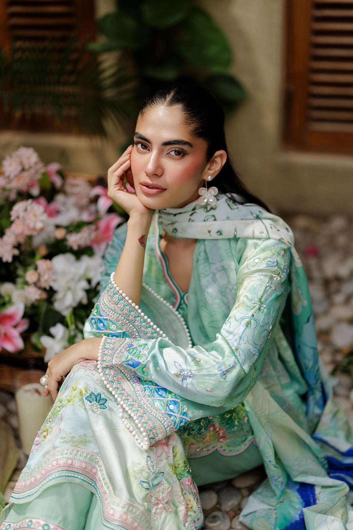 SS26DD-2937  GREEN PRINTED DUPATTA