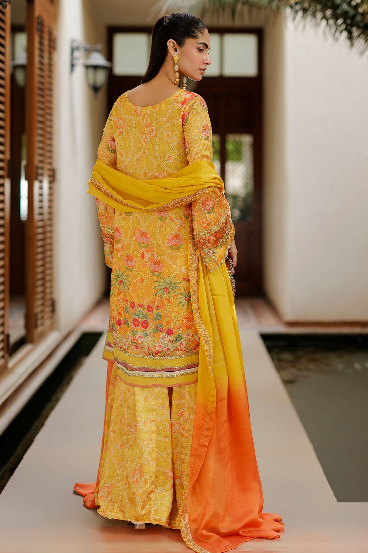 SS26DA-2939 YELLOW -SILK TUNIC- 2PCS HAND EMBELLISHED  SHIRT WITH TROUSER