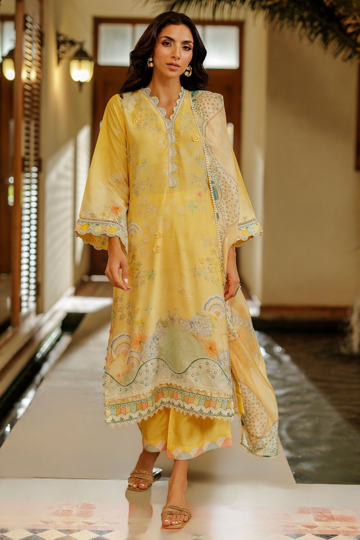 DUPATTA: SS26DD-2941  YELLOW PRINTED DUPATTA