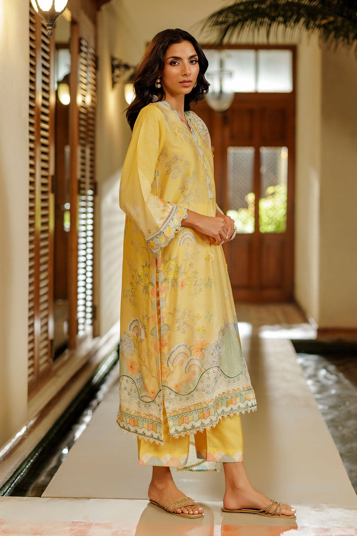 SS26DA-2941 YELLOW 2PCS  EMBROIDERED KURTA WITH TROUSER