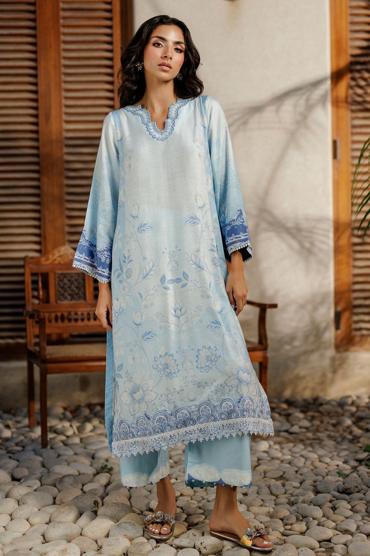 SS26DA-2942 SKY BLUE 2PCS  EMBROIDERED KURTA WITH TROUSER