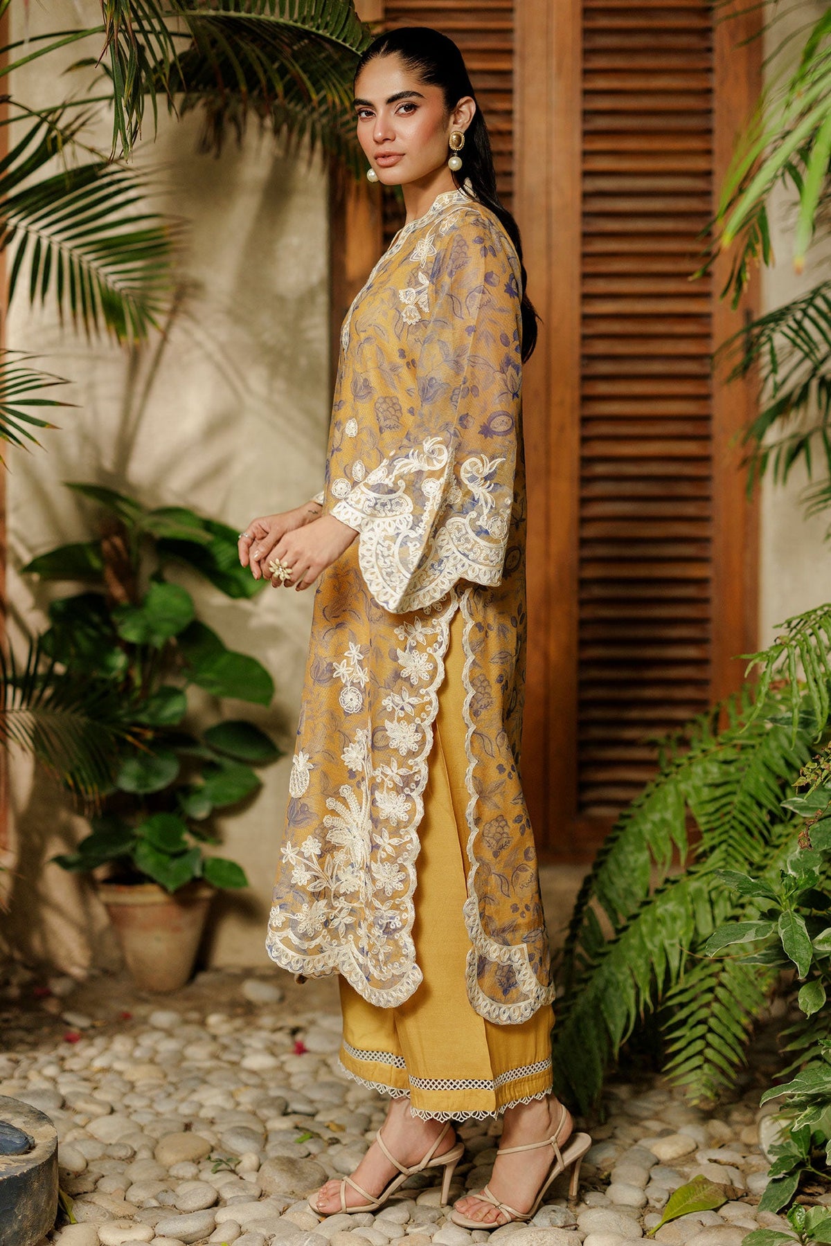 SS26DA-2943 MUSTARD 2PCS  EMBROIDERED KURTA WITH TROUSER
