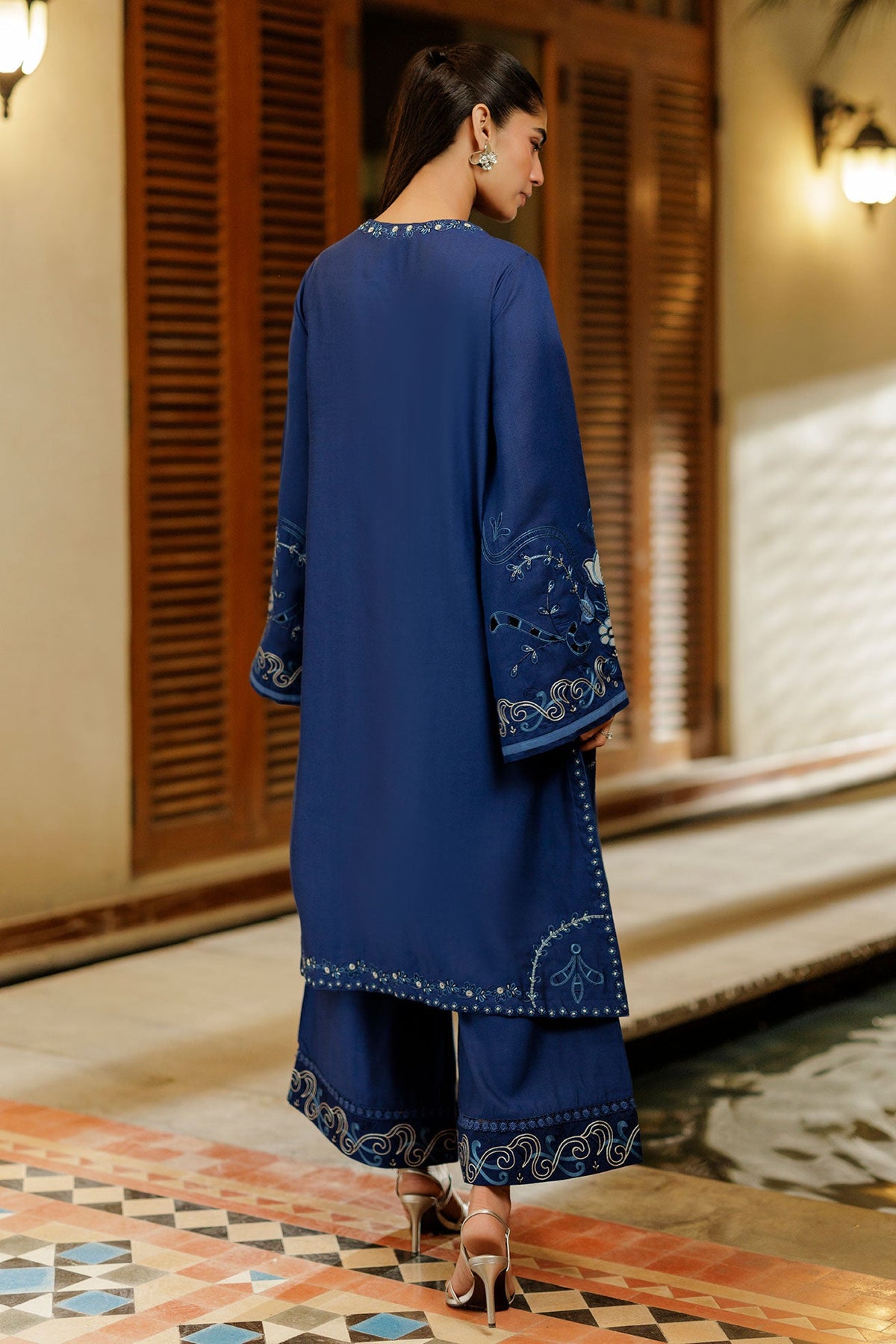 SS26DA-2944 BLUE 2PCS  EMBROIDERED KURTA WITH TROUSER